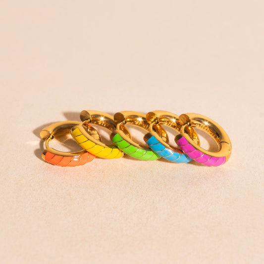 Gold Neon Color Chunky Rounded Huggie Hoop Stack Pack (5 pairs)