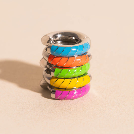 Silver Neon Color Chunky Rounded Huggie Hoop Stack Pack (5 pairs)