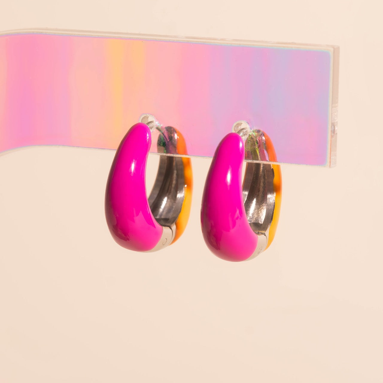 Neon Split Teardrop Chunky Huggie Hoop