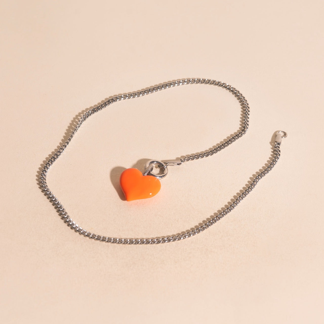 Neon Orange Heart Necklace Charm