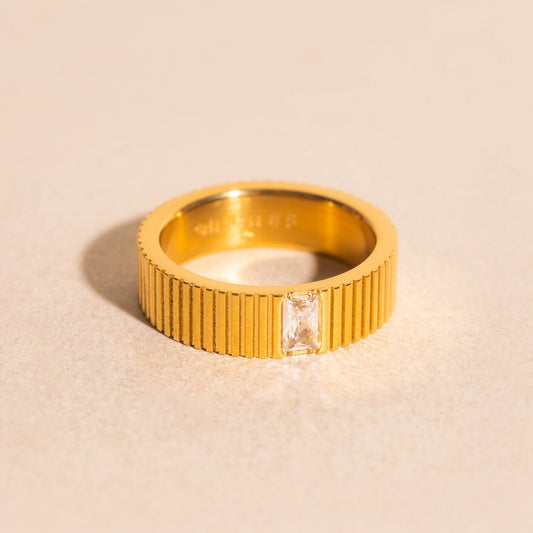 Crystal Baguette Textured  Ring