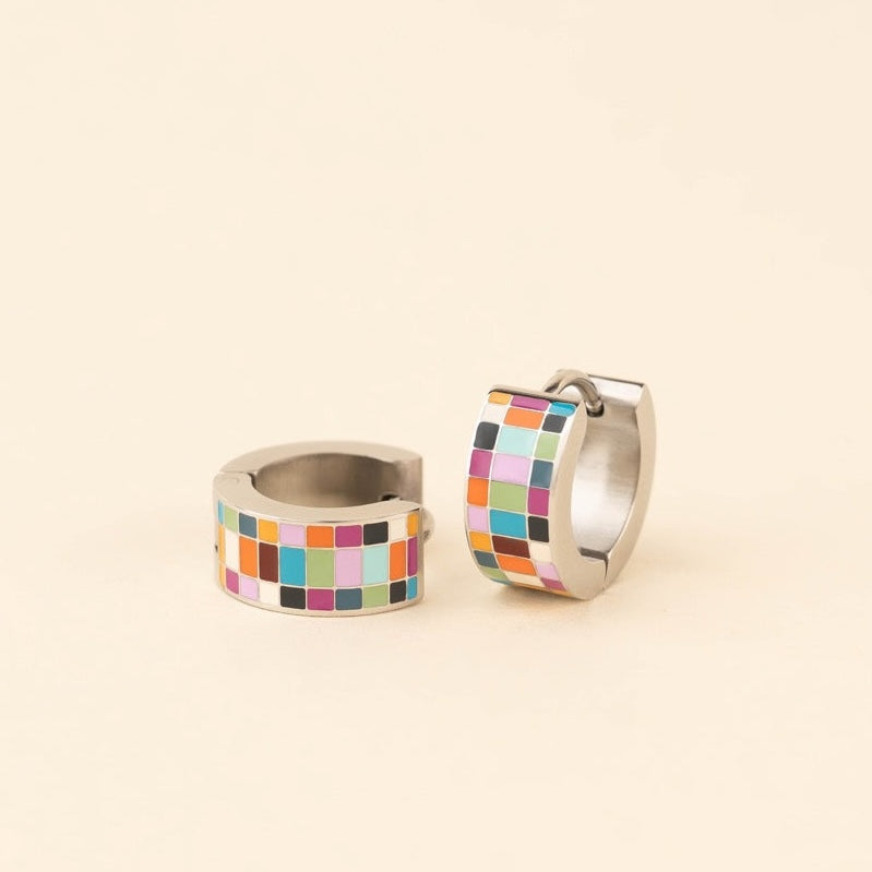 Checkered Super Chunky Huggie Hoop Earrings