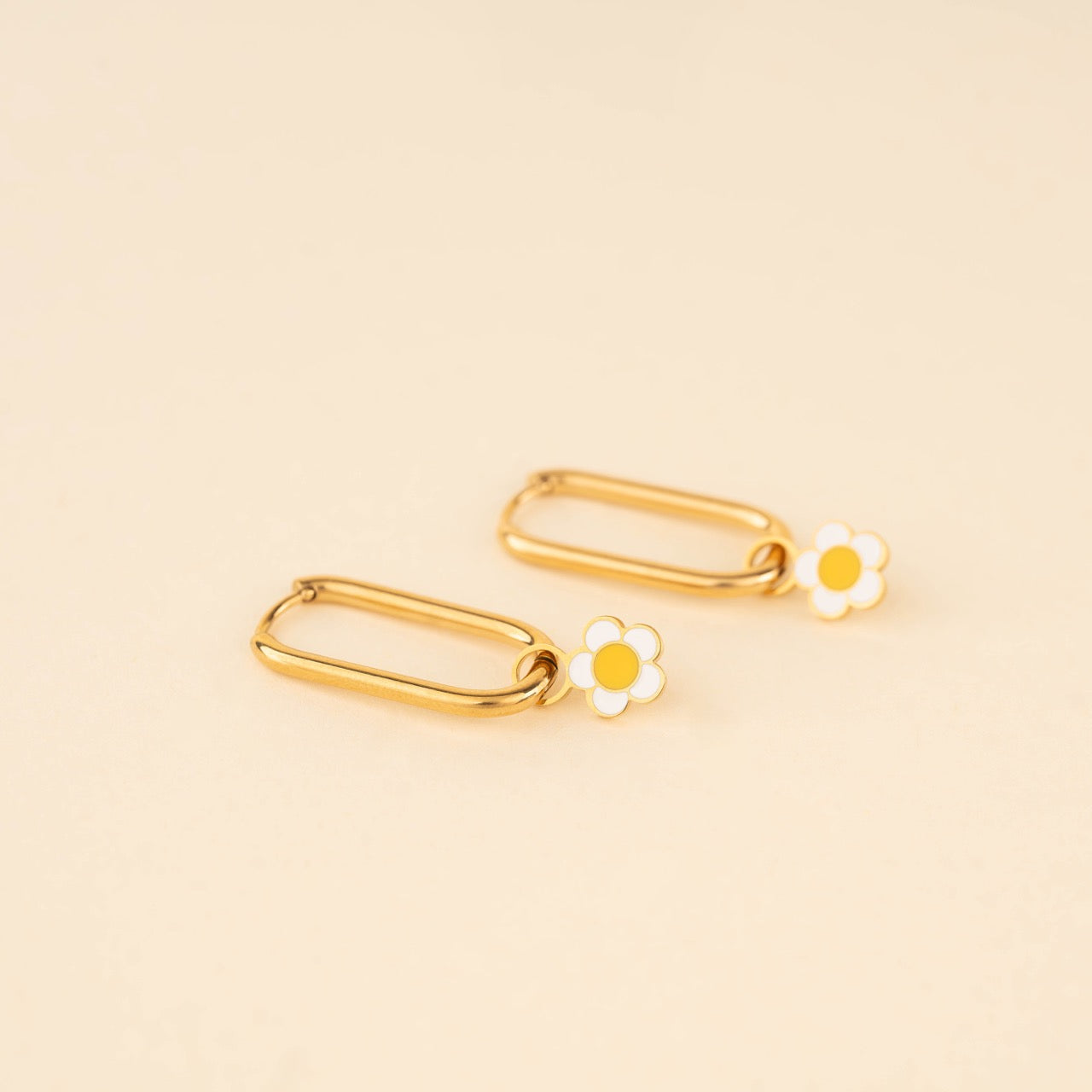 White Flower Huggie Hoop Charms