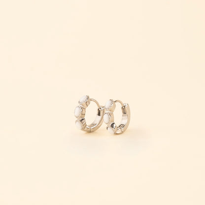 White Stone Chunky Huggie Hoop Earrings