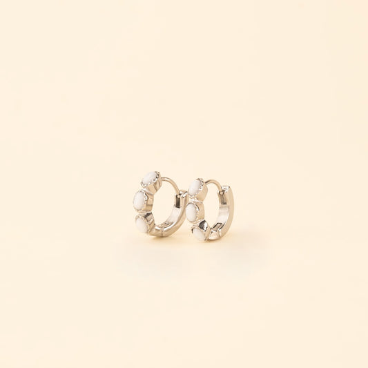 White Stone Huggie Hoop Earrings