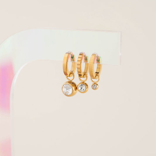 Round Crystal Huggie Hoop Charms