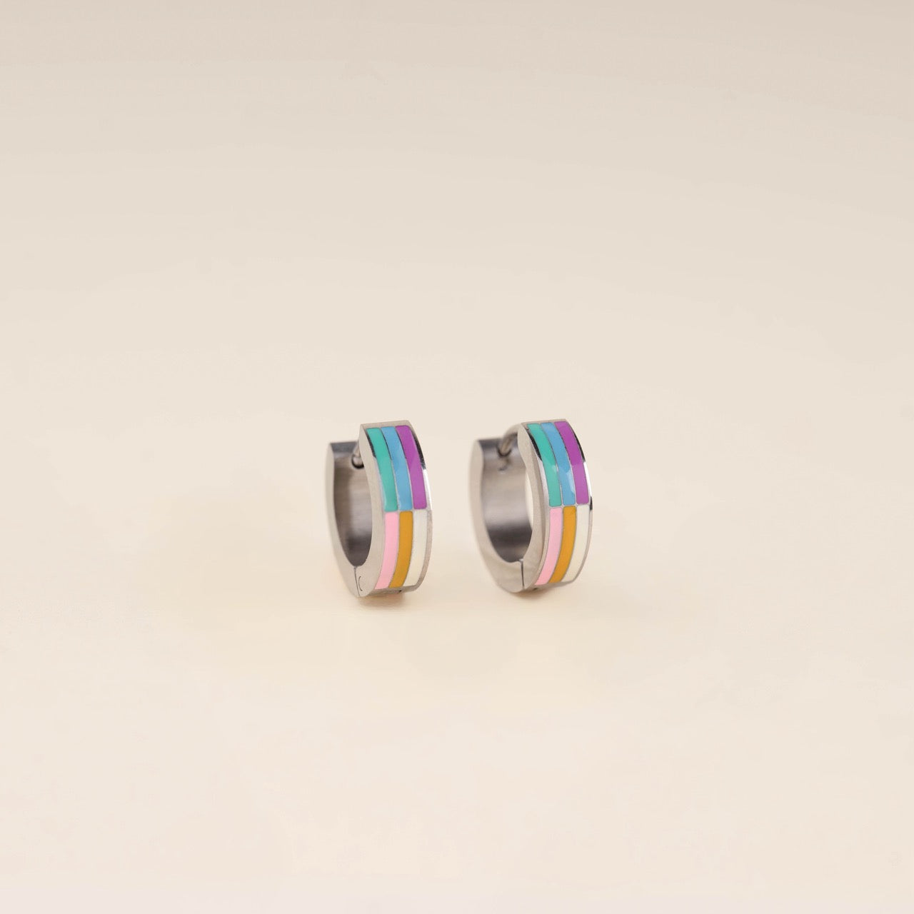 Rainbow Chunky Huggie Hoop Earrings