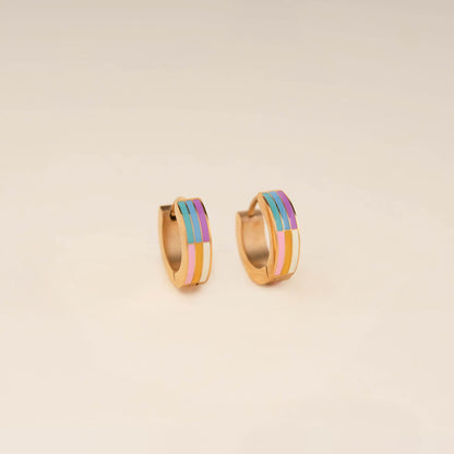 Rainbow Chunky Huggie Hoop Earrings