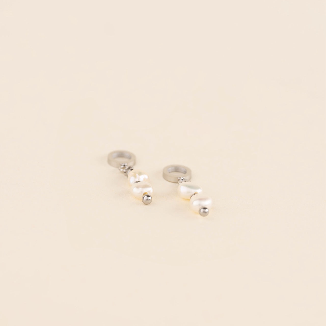 Stacked Natural Pearl Huggie Hoop Charms