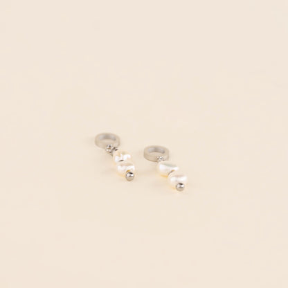 Stacked Natural Pearl Huggie Hoop Charms