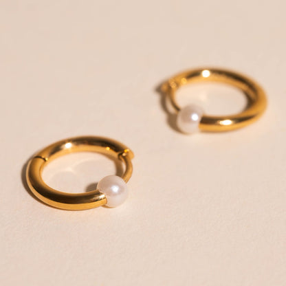 Pearl Huggie Hoop Earrings