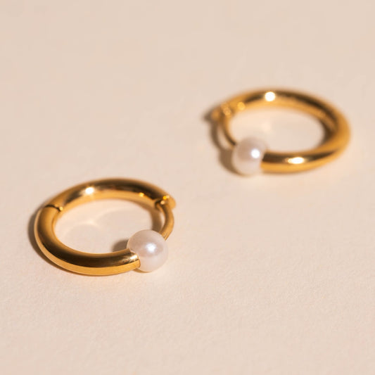 Pearl Huggie Hoop Earrings