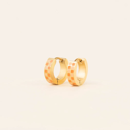 Checkered Chunky Huggie Hoop Earrings