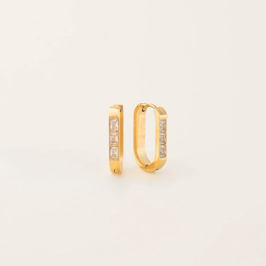 Crystal Oblong Huggie Hoop Earrings