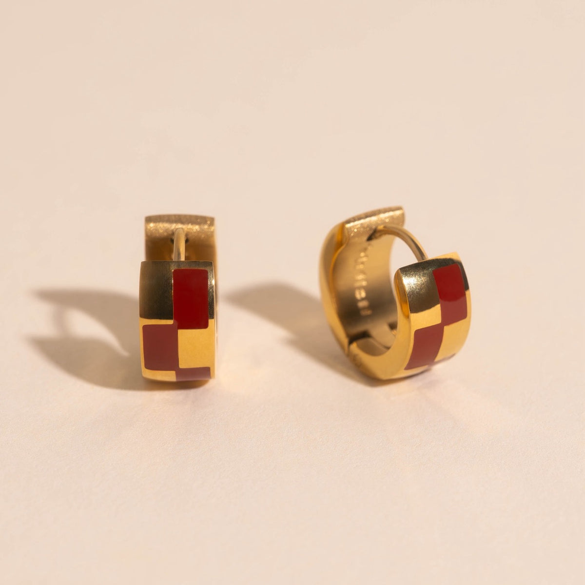 9mm Block Checkered Super Chunky Huggie Hoop Earrings