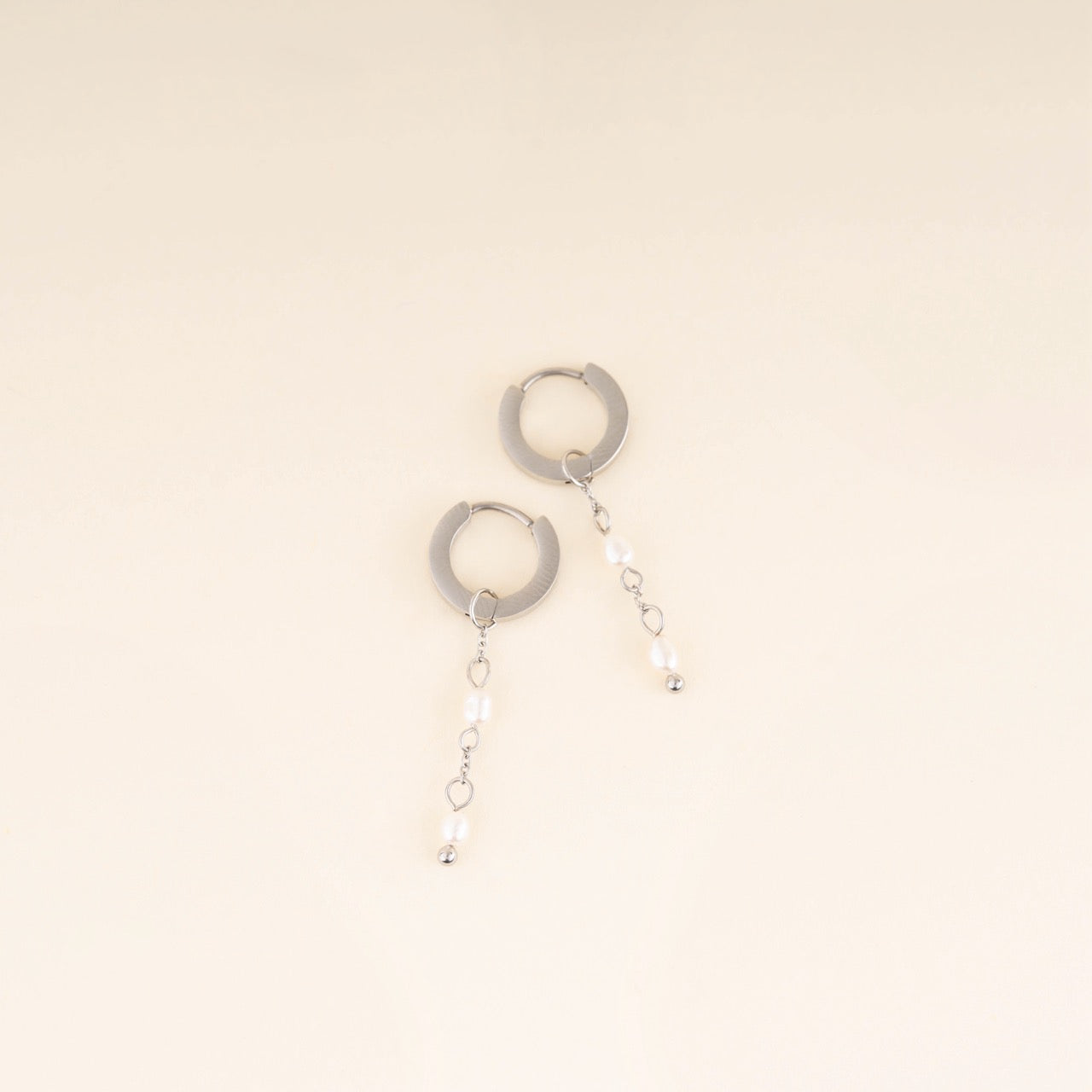 Double Natural Pearl Huggie Hoop Charms