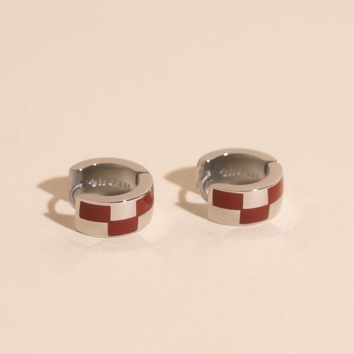 9mm Block Checkered Super Chunky Huggie Hoop Earrings