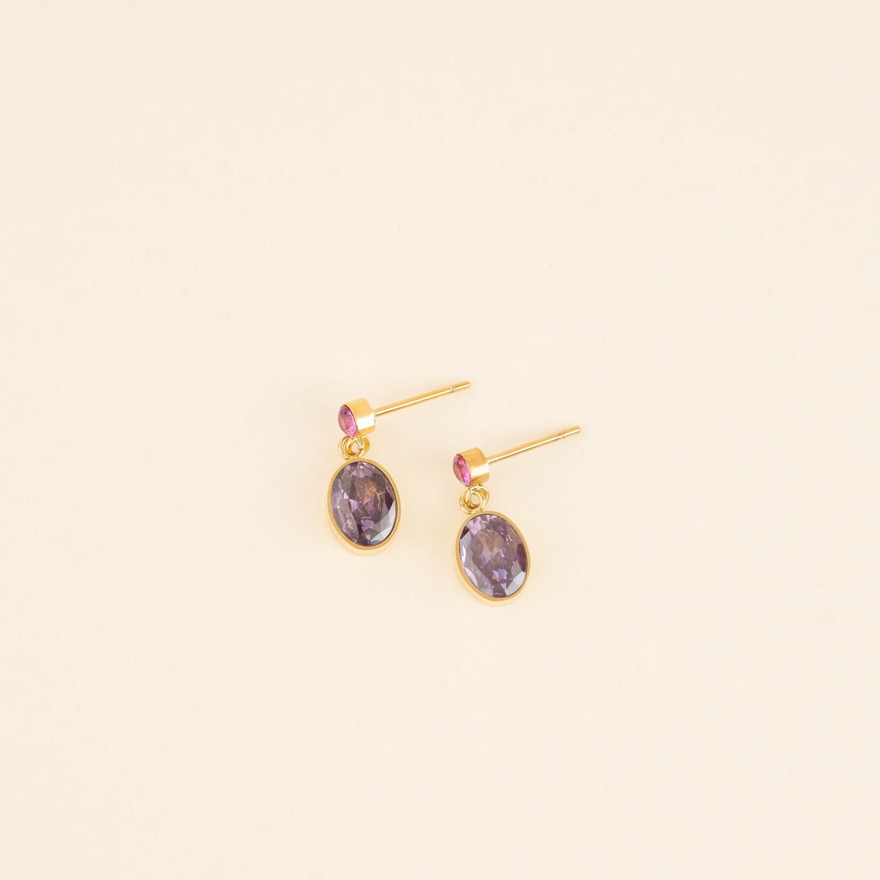 Purple Gem Drop Stud Earrings