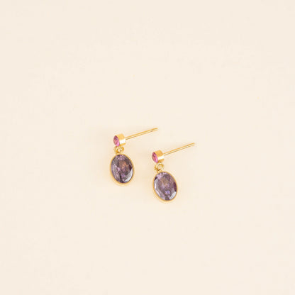 Purple Gem Drop Stud Earrings