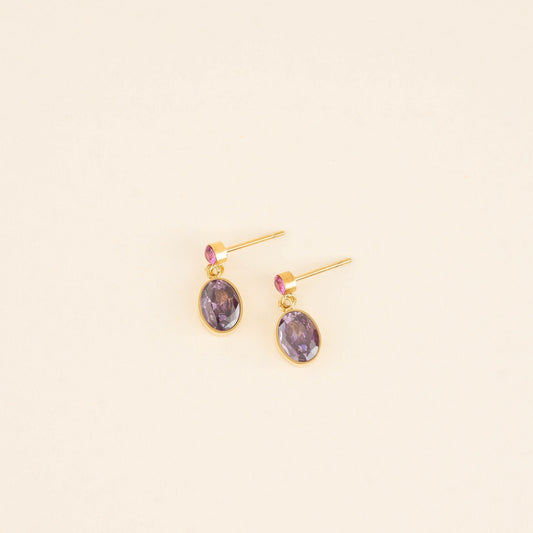 Purple Gem Drop Stud Earrings