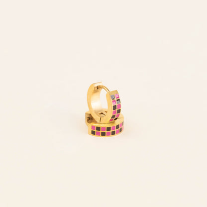 Checkered Chunky Huggie Hoop Earrings