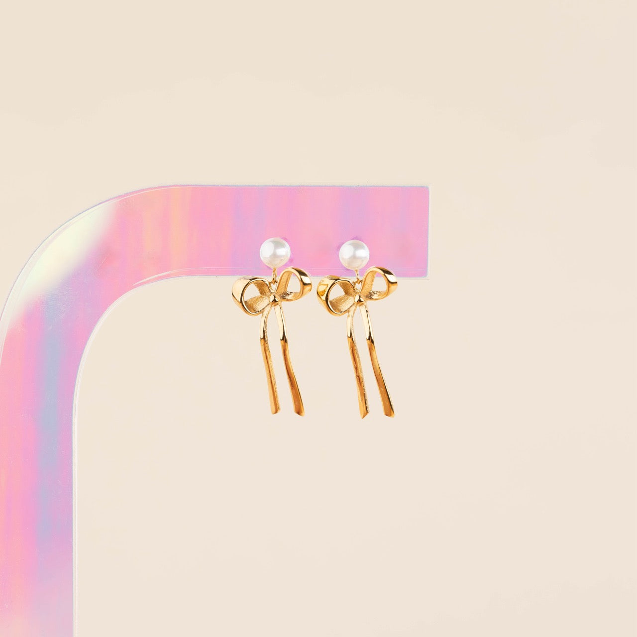 Pearl Dainty Bow Stud Earrings