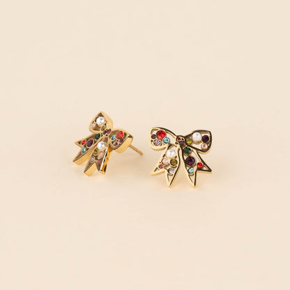 Gem Bow Stud Earrings