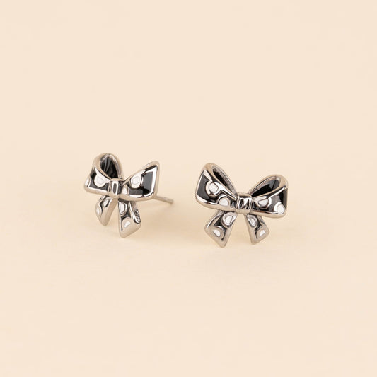 Polka Dot Bow Stud Earrings