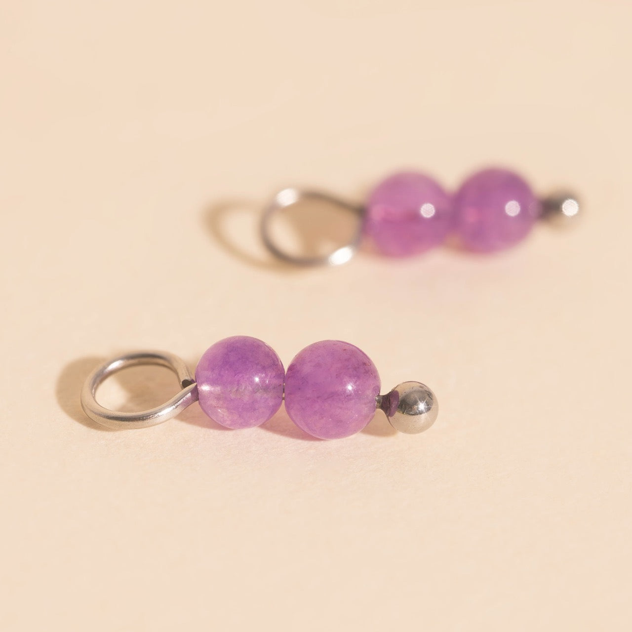 Lavender Bead Drop Huggie Hoop Charms