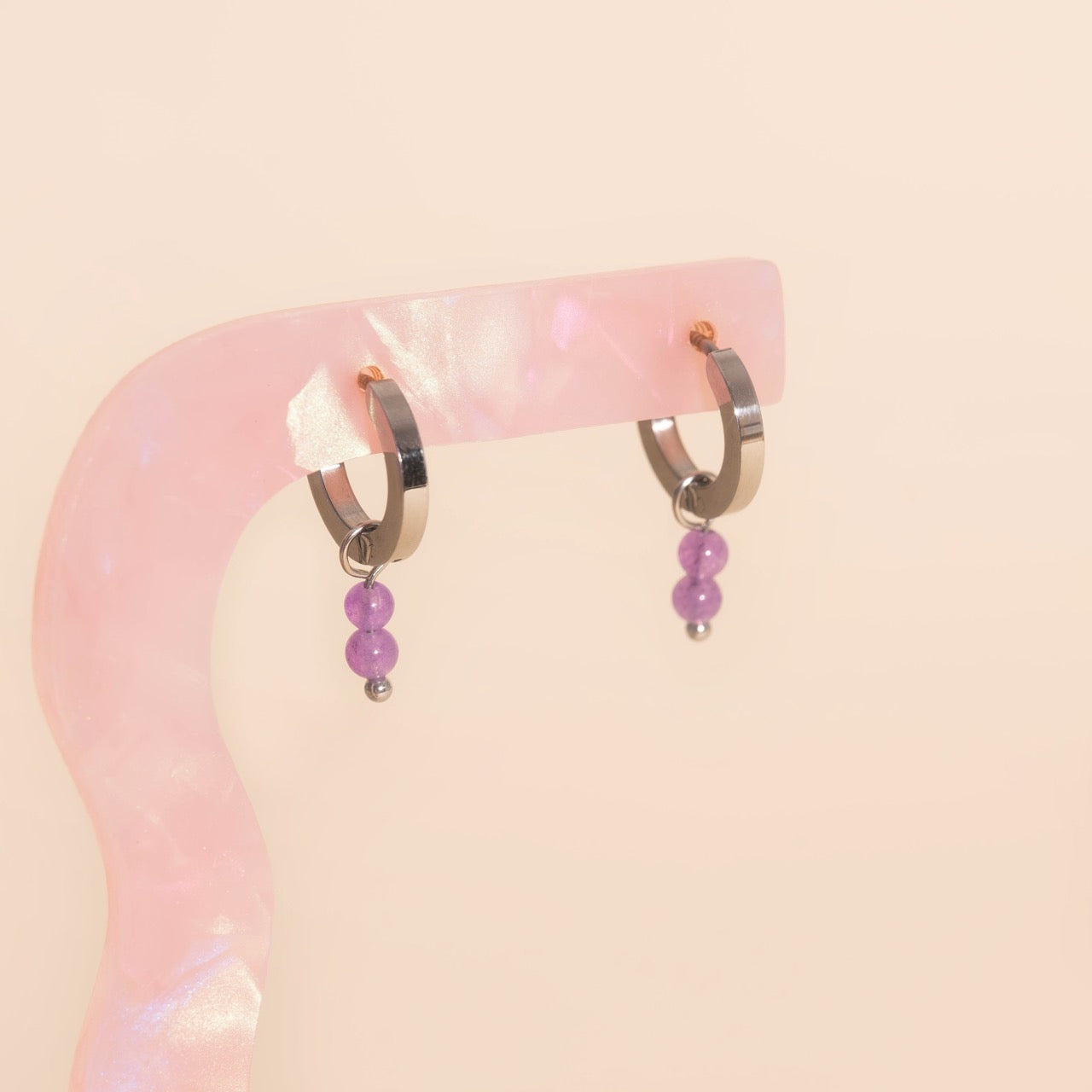 Lavender Bead Drop Huggie Hoop Charms