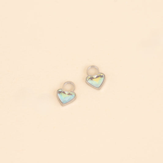 Iridescent Heart Huggie Hoop Charms