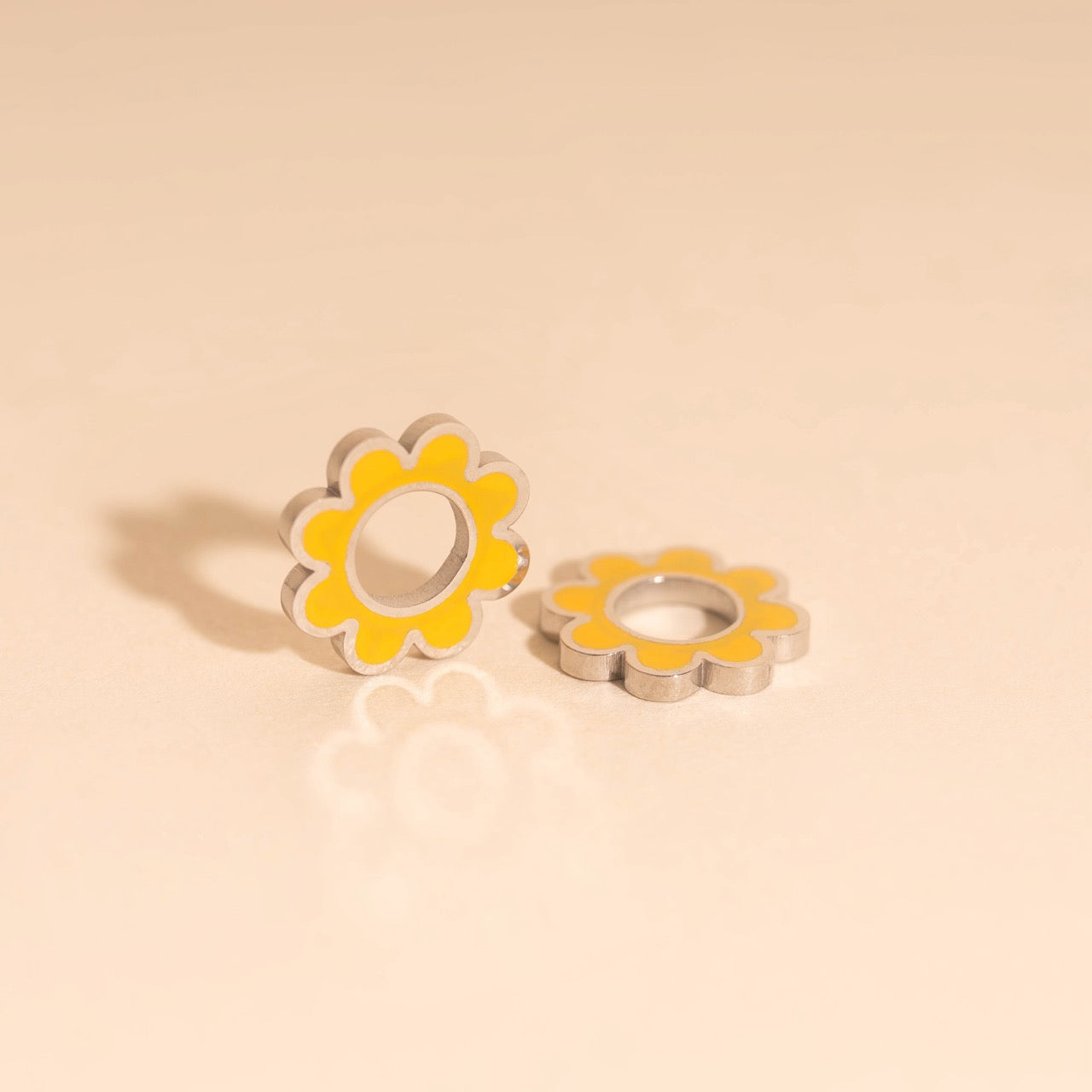 Yellow Flower Huggie Hoop Charms