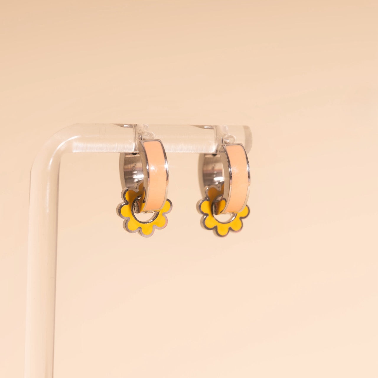 Yellow Flower Huggie Hoop Charms