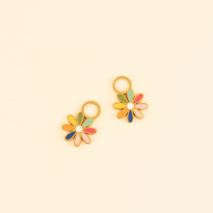 Rainbow Daisy Huggie Hoop Charms