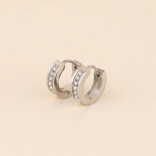 Pearl Chunky Huggie Hoop Earrings