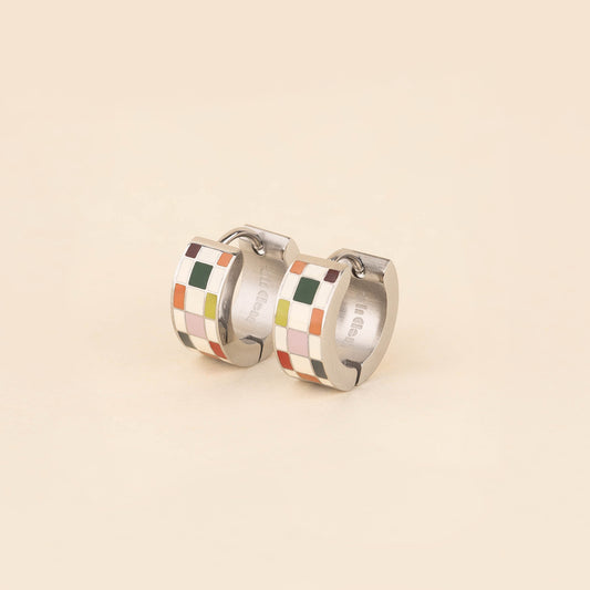 Checkered Super Chunky Huggie Hoop Earrings