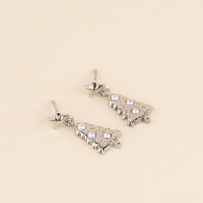 Pearl Christmas Tree Stud Earrings