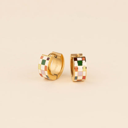 Christmas Checkered Super Chunky Huggie Hoop Earrings