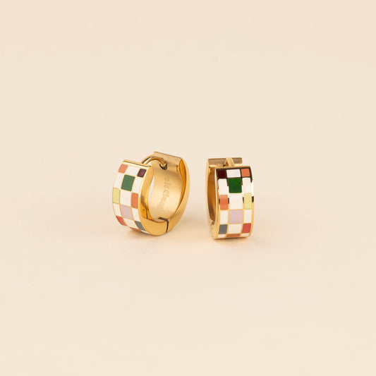 Checkered Super Chunky Huggie Hoop Earrings