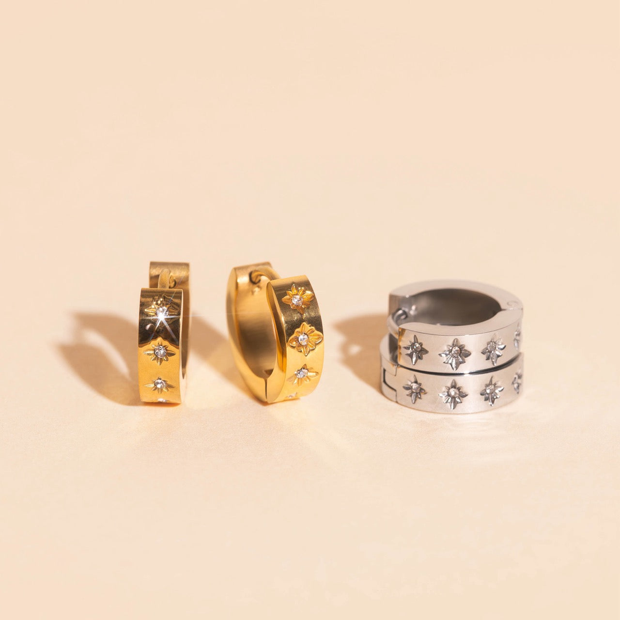 Starburst Chunky Huggie Hoop Earrings