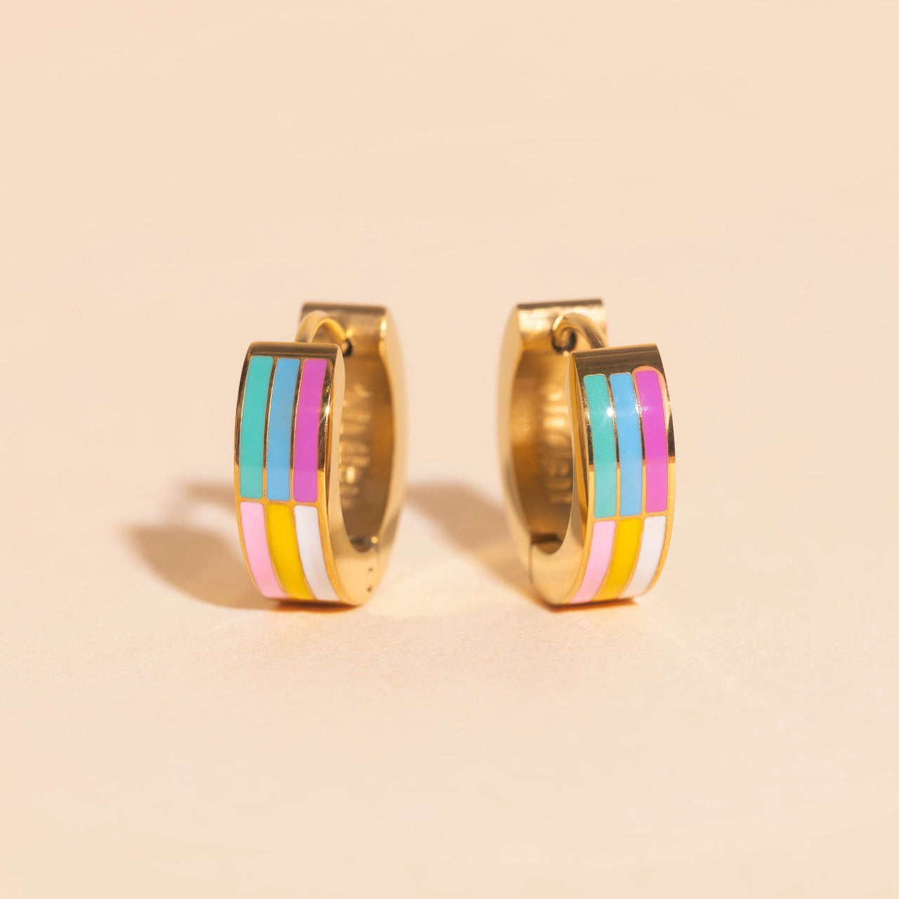 Rainbow Chunky Huggie Hoop Earrings