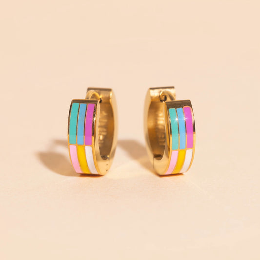 Rainbow Chunky Huggie Hoop Earrings