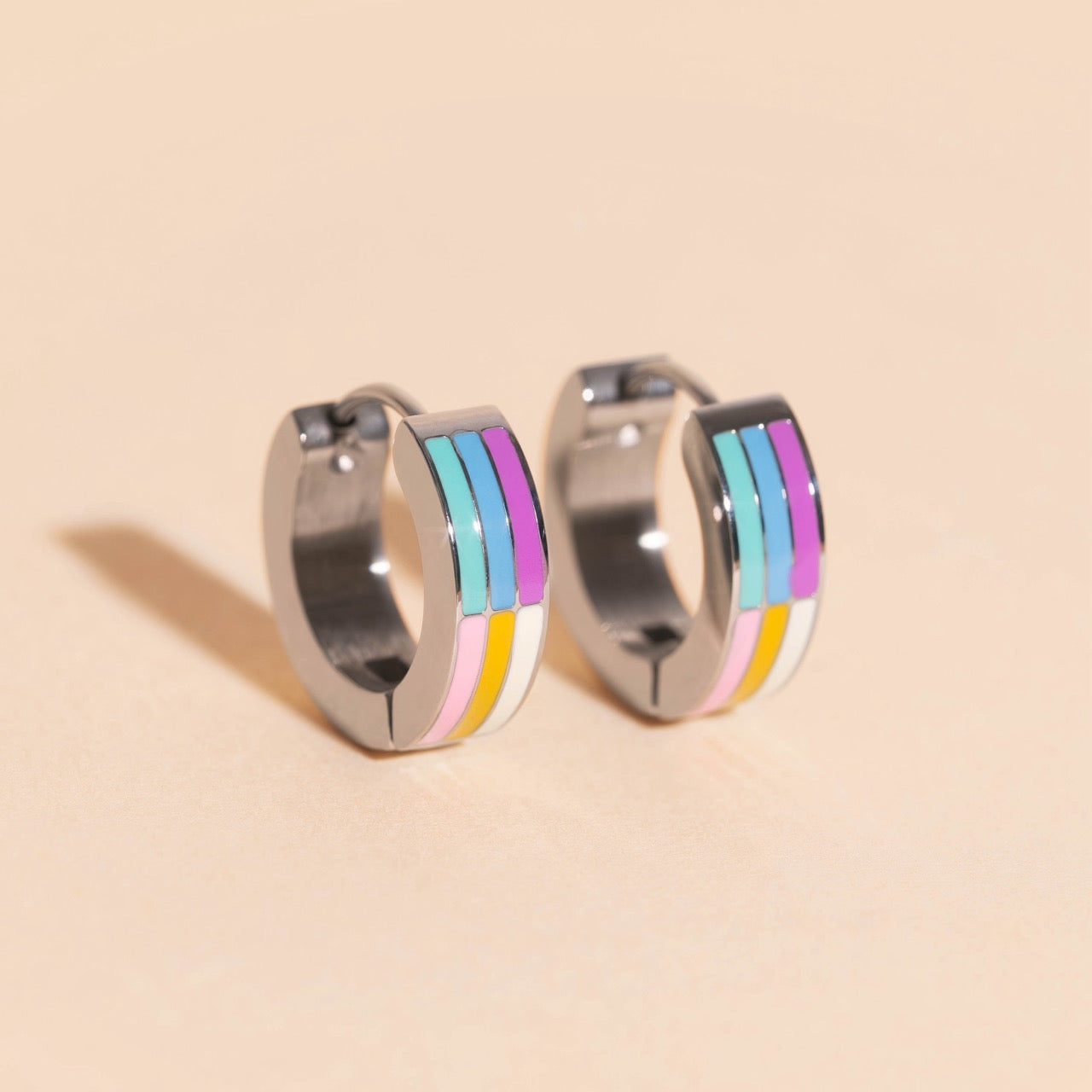 Rainbow Chunky Huggie Hoop Earrings