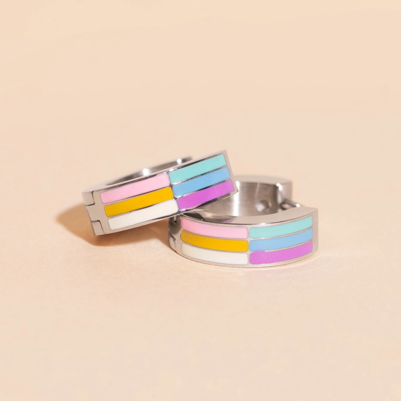 Rainbow Chunky Huggie Hoop Earrings