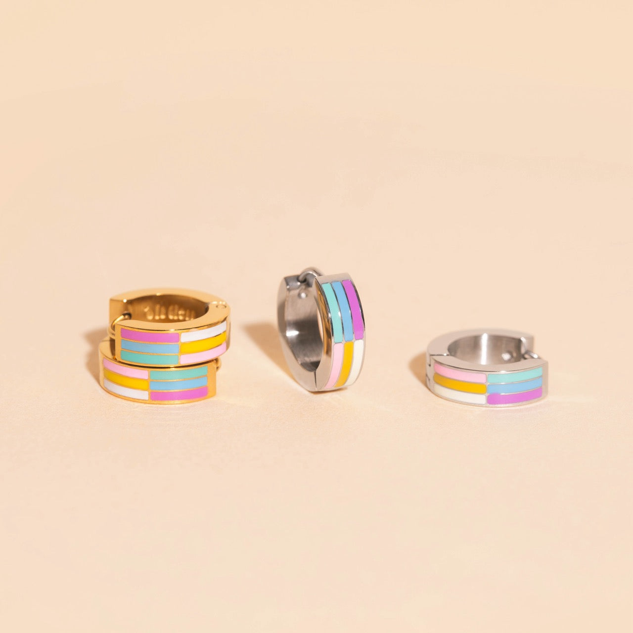 Rainbow Chunky Huggie Hoop Earrings