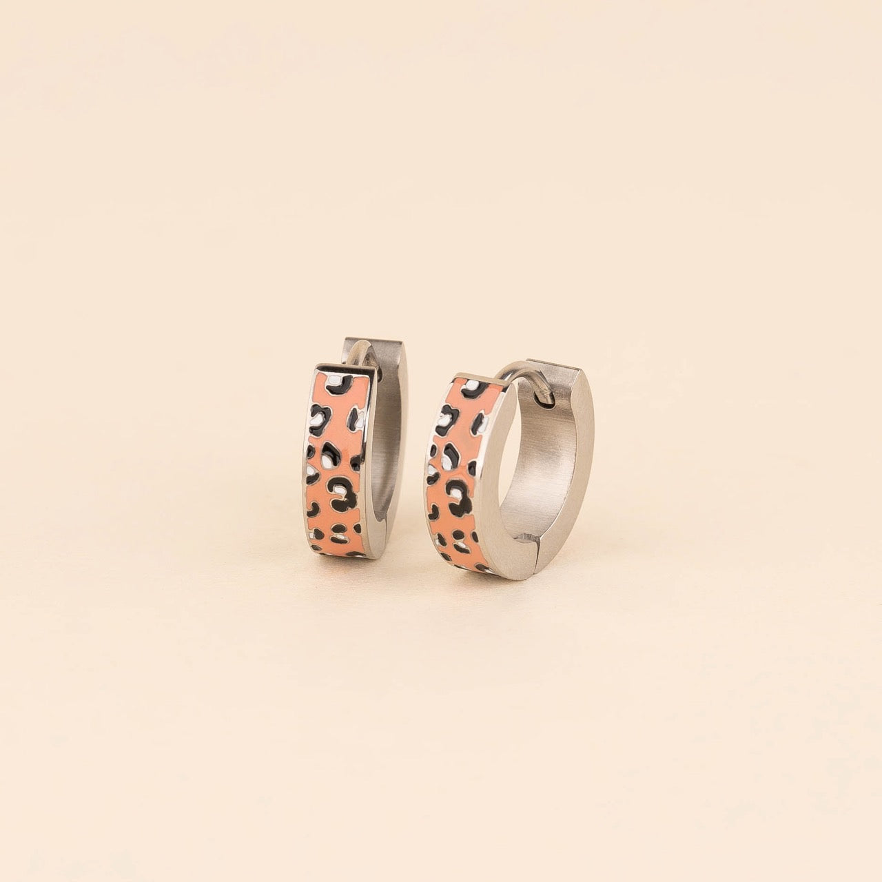 Coral Leopard-print Chunky Huggie Hoop Earrings