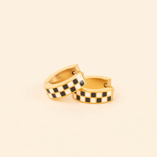 Checkered Chunky Huggie Hoop Earrings