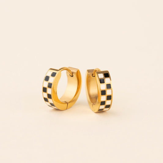 Checkered Chunky Huggie Hoop Earrings