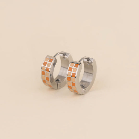 Checkered Chunky Huggie Hoop Earrings