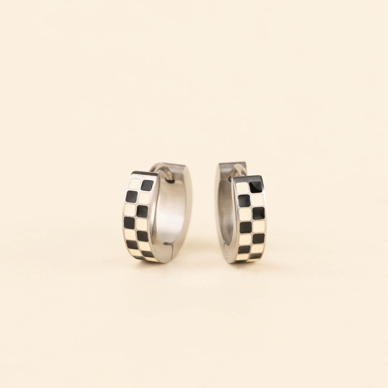 Checkered Chunky Huggie Hoop Earrings